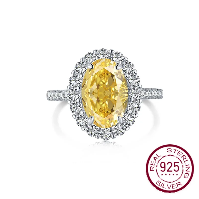 New European and American S925 Sterling Silver Women's Ring with Geometric Water Drop Yellow 5A8A Zircon Diamond Honey Design