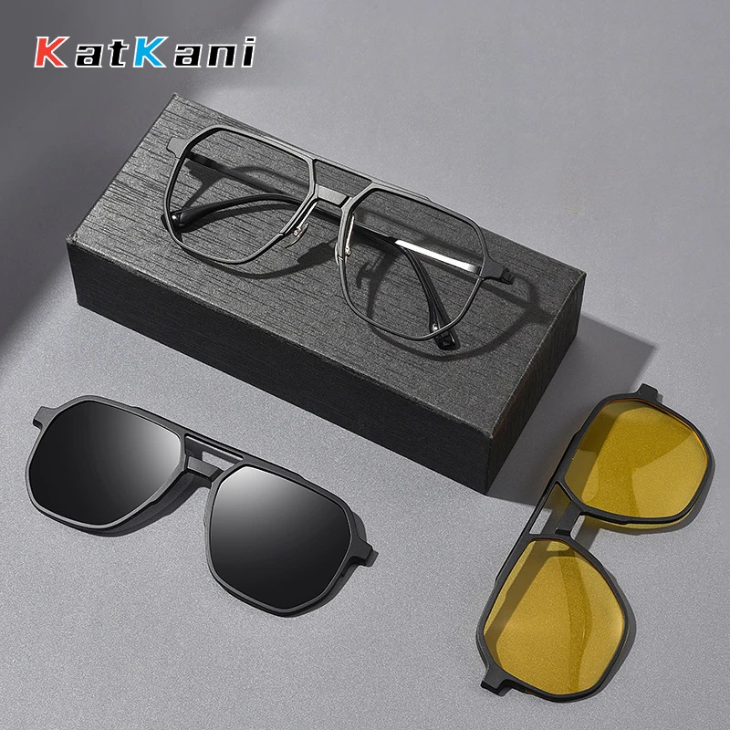 

KatKani Wholesal Fashion Magnetic Clip-on Glasses Polarized Sunglasses Pure Titanium Optical Prescription Frame Man Eyeglasses