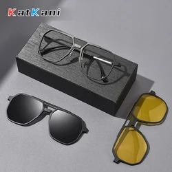 KatKani Fashion Magnetic Clip-on Glasses Polarized Sunglasses Pure Titanium Optical Prescription Frame Man Woman Eyeglasses