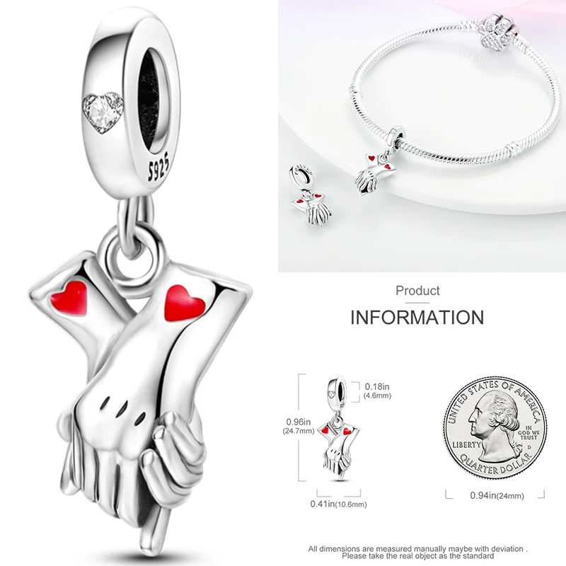 925 Sterling Silber Liebesherz-Charm-Perlen Paar Romantisch Passend für Original-Armband Valentinstag Jahrestag DIY Damenschmuck – Detail 11