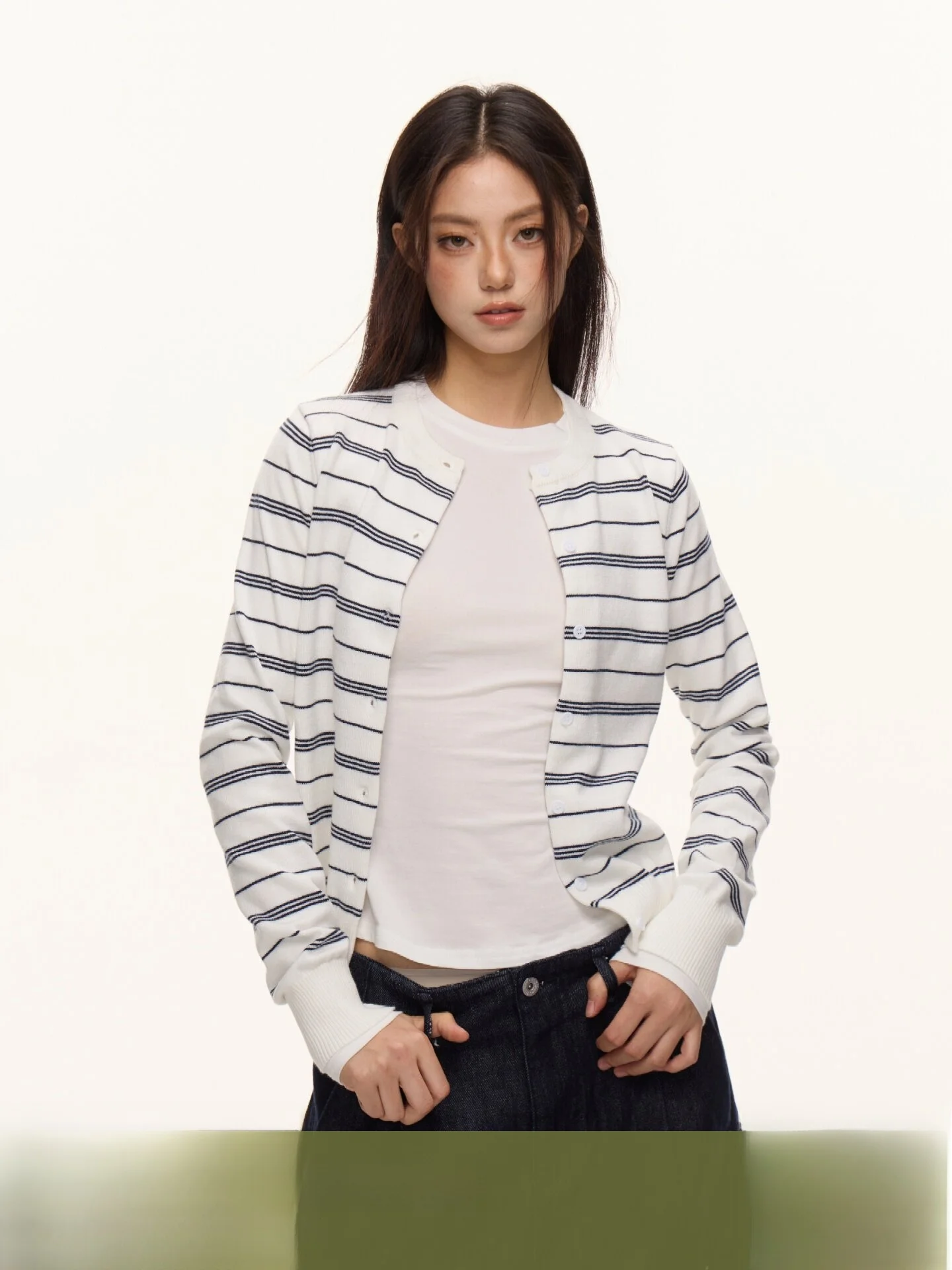 

Nova B American Retro round Ne Patterned Knitted Open Cardigan Women's Spring Summer New Outerwear Long Sve Casual Loose...