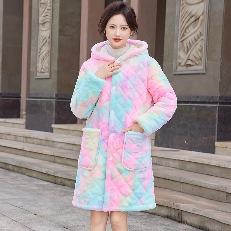 

New Thick Cotton Cotton Coat Homewear Women Dazzling Colors with Velvet Hooded Cotton Overcoat Fashion Windproof Warm Outerwear