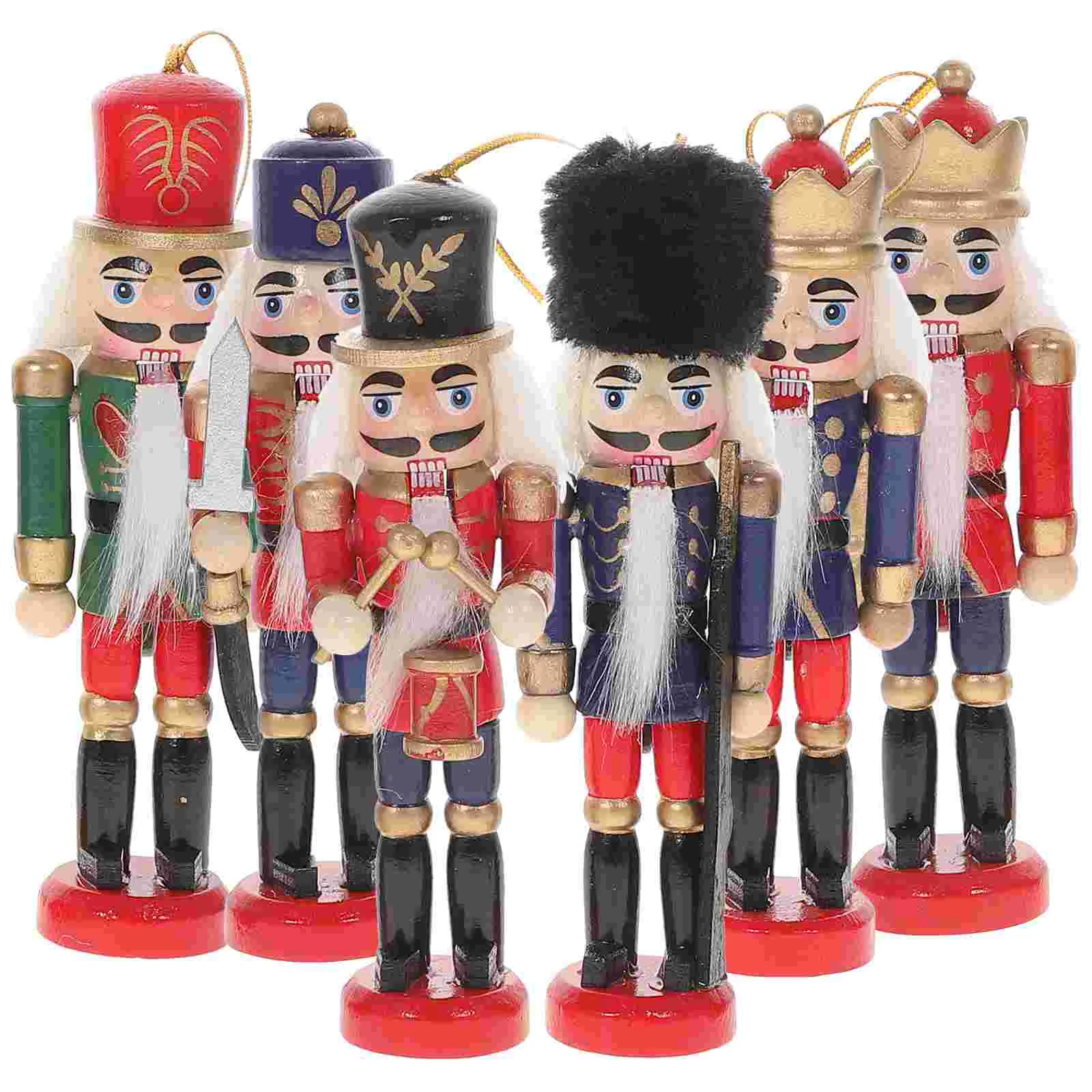 

6 Pcs Nutcracker Wood Craft Xmas Decorations Holiday Flatware Ornaments Lantern Puppet Christmas Nutcrackers Figures