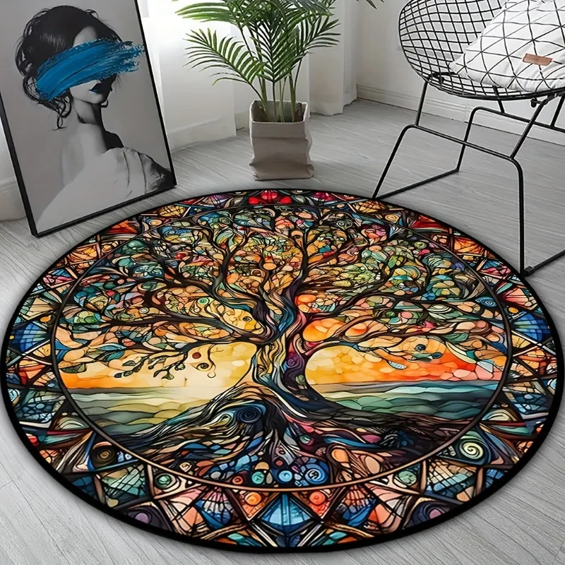 MINISO DISNEY Vintage-Inspired 3D Life Tree Round Area Rug Soft Resistant for Living Room Bedroom and Kitchen Home Room Decor