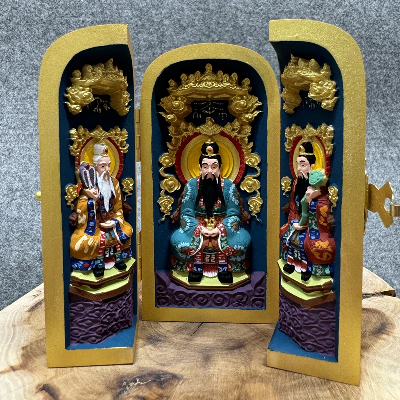 10cm,Three Clearances Heavenly Zun,boxwood,fengshui Taoist supplies,hand painted,Three Clearances and Three Openings statue,