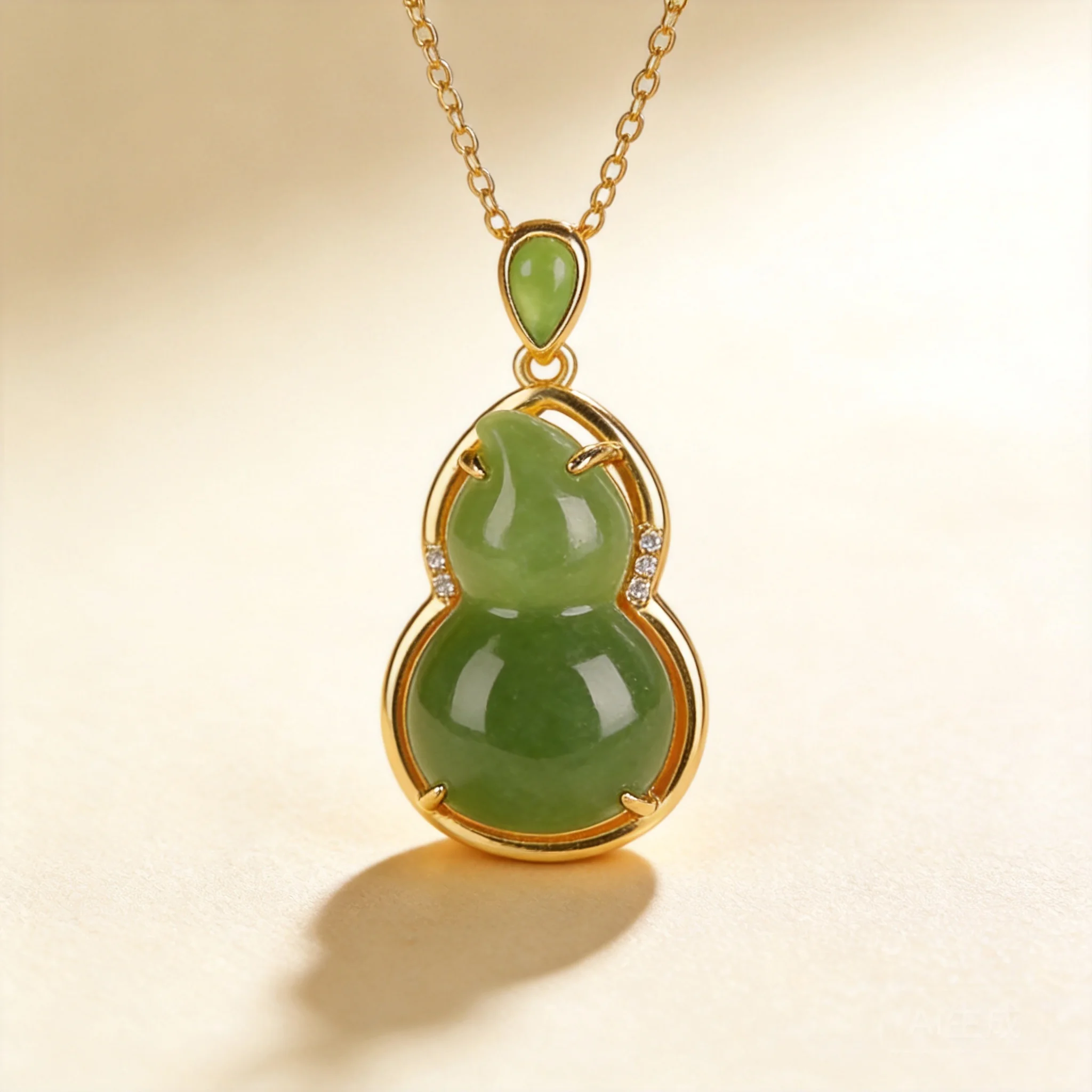 

Traditional Chinese Lucky Blessing Natural Green Jade Gourd Pendant S925 Silver Gold Plated Necklace For Women Elegant Amulet