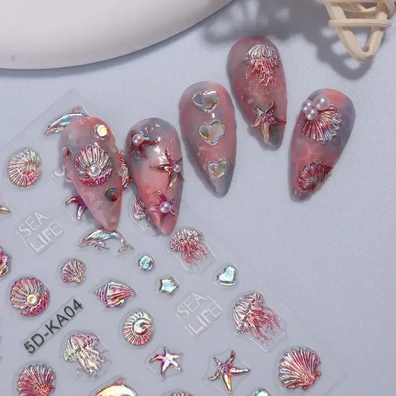 تنقش قنديل البحر قذيفة المحيط مسمار الفن ملصق ذاتية اللصق الحياة البحرية الحوت مسمار الشارات مانيكير DIY بها بنفسك لوازم الأظافر المنزلق