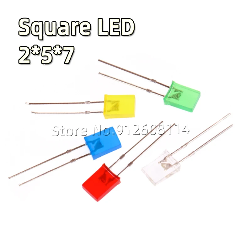 50PCS 2X5X7 Square LED 257 Red Light-emitting Diode White Yellow Red  Green Blue Orange 2*5*7 Electronic DIY Kit