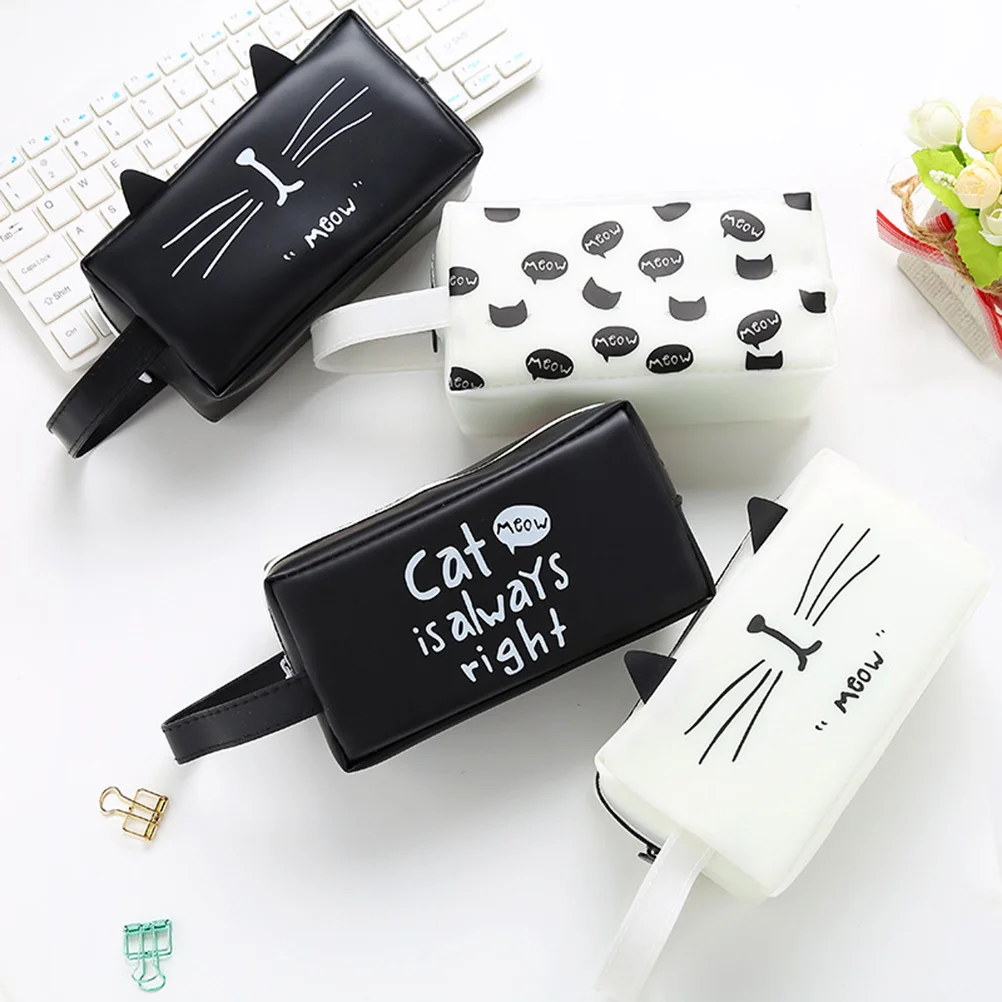 

Cat Pattern Pencil Case Jelly Gel Pen Bag for Large Capacity Stationery Storage Bag Waterproof Washable Cute Cartoon Design