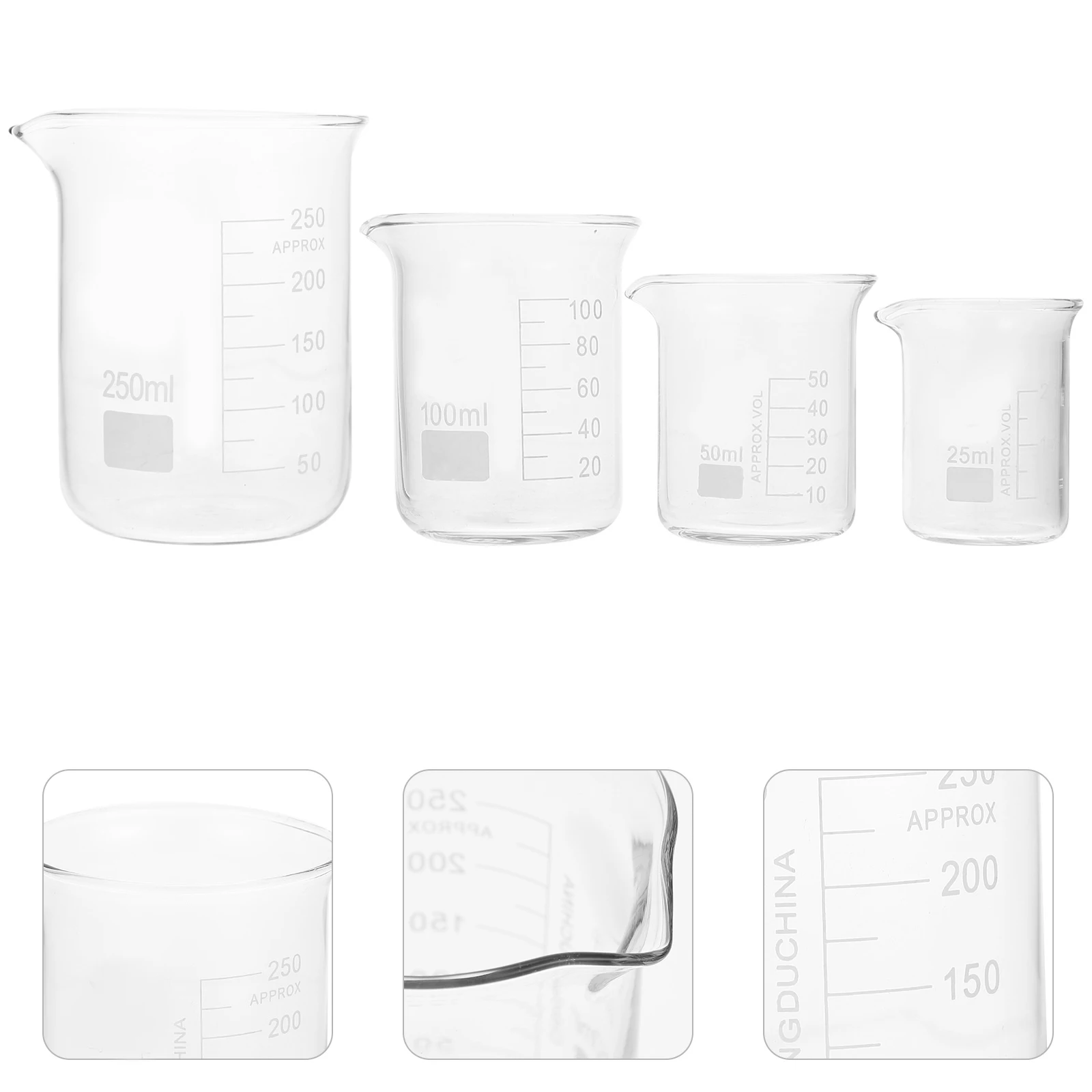 

4Pcs Sturdy Glass Beakers Widely Used Education Research Chemistry Laboratory Classroom Experiments Glass Beakers