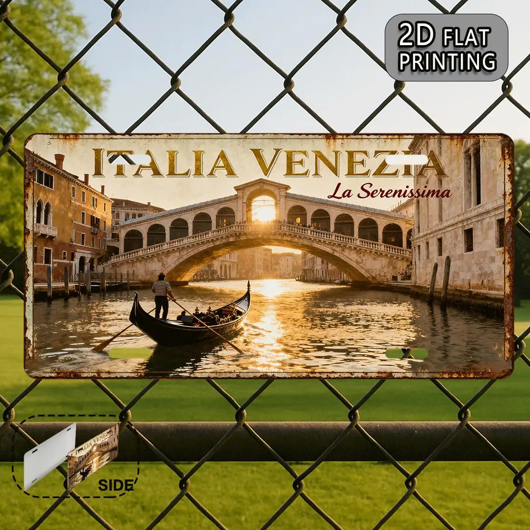 Italia Venezia La Serenissima License Plate Style Metal Aluminum Plate Painting HD Print Bendable Wall Art Decor for Garage Man