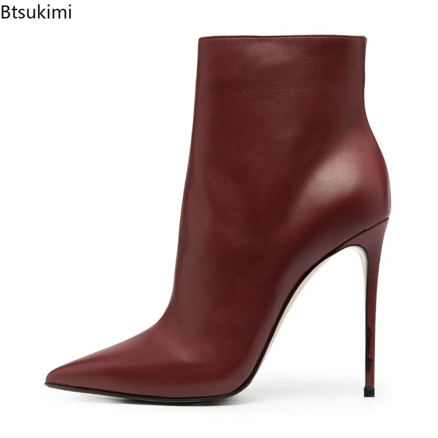 

Весенне-осенние женские современные ботинки из лакированной кожи винно-красного цвета из искусственной кожи с острым носком и боковой молнией, короткие женские сапоги на очень высоком каблуке