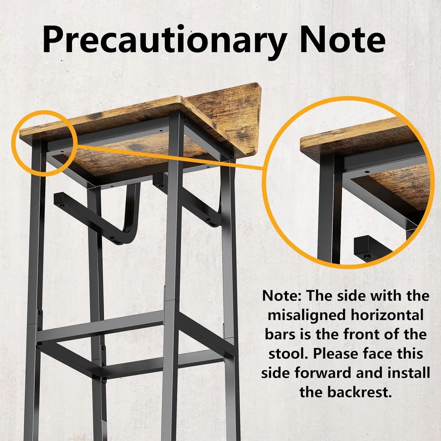 Industrial Bar Stools Set of 2 with Backrest and Footrest, Rustic Brown Counter Height Chairs for Kitchen Dining