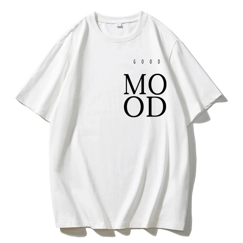 Hirsionsan Mood Letter Printed T-Shirt Women Soft Casual Loose Short Sleeve Summer Cotton Breathable Tshirt Holiday Y2k Tee