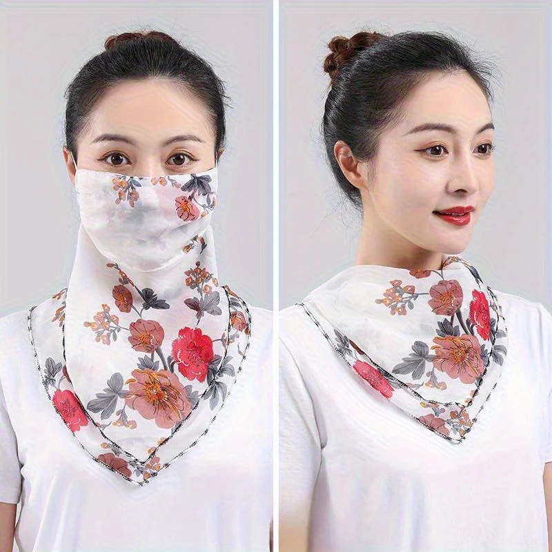 وشاح صيفي واقي من الشمس قناع كبير لحماية الرقبة للنساء قناع وجه قابل للتنفس تغطية كاملة للوجه حجاب شيفون رقيق قابل للتعديل