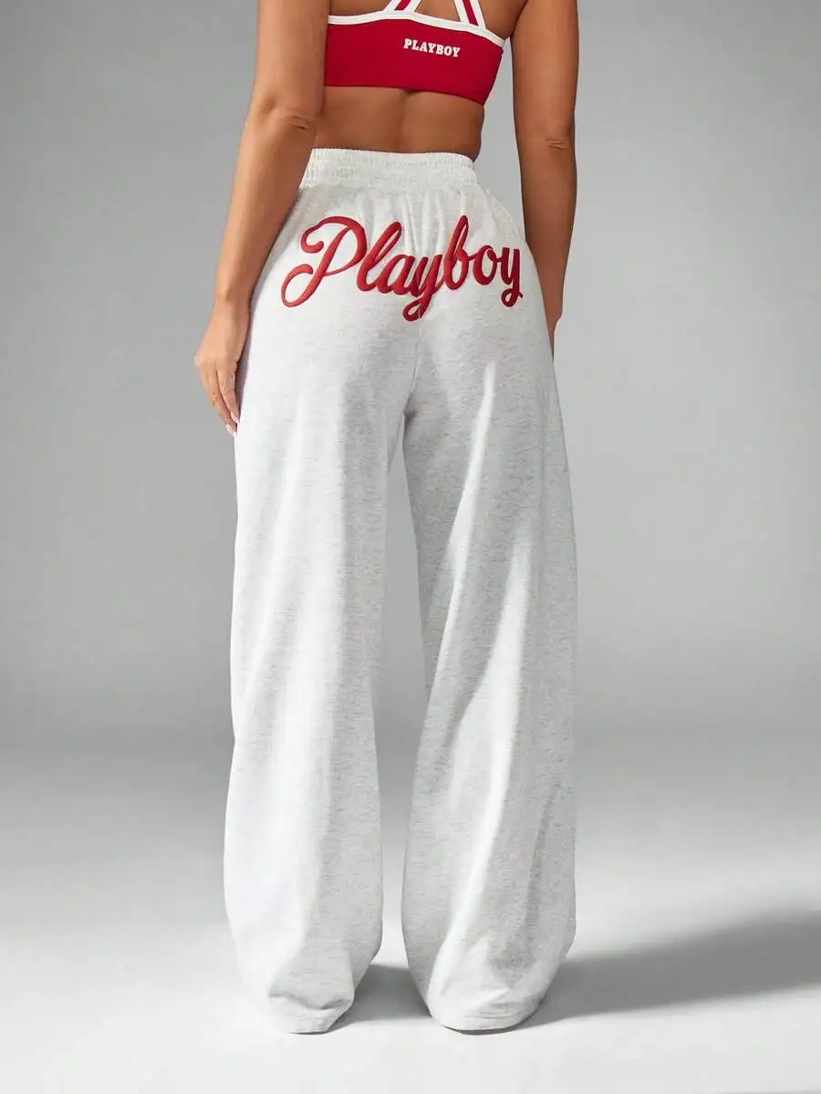 

Широкие спортивные брюки с высокой талией и вышивкой, мягкие эластичные брюки для отдыха на осень-зиму