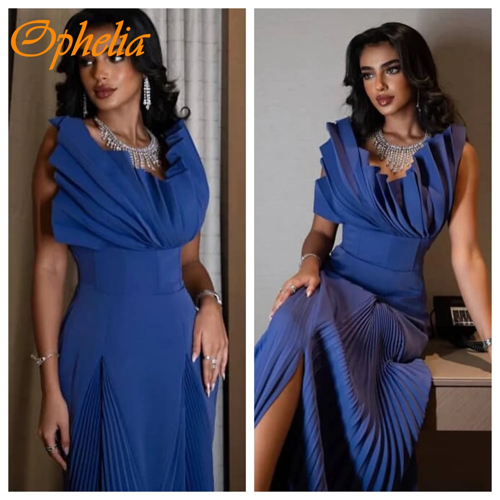 

Customized Classic Blue Sleeveless Evening Dress High Quality Chiffon Prom Dresses Temperament Ruched Special Occasion Gowns