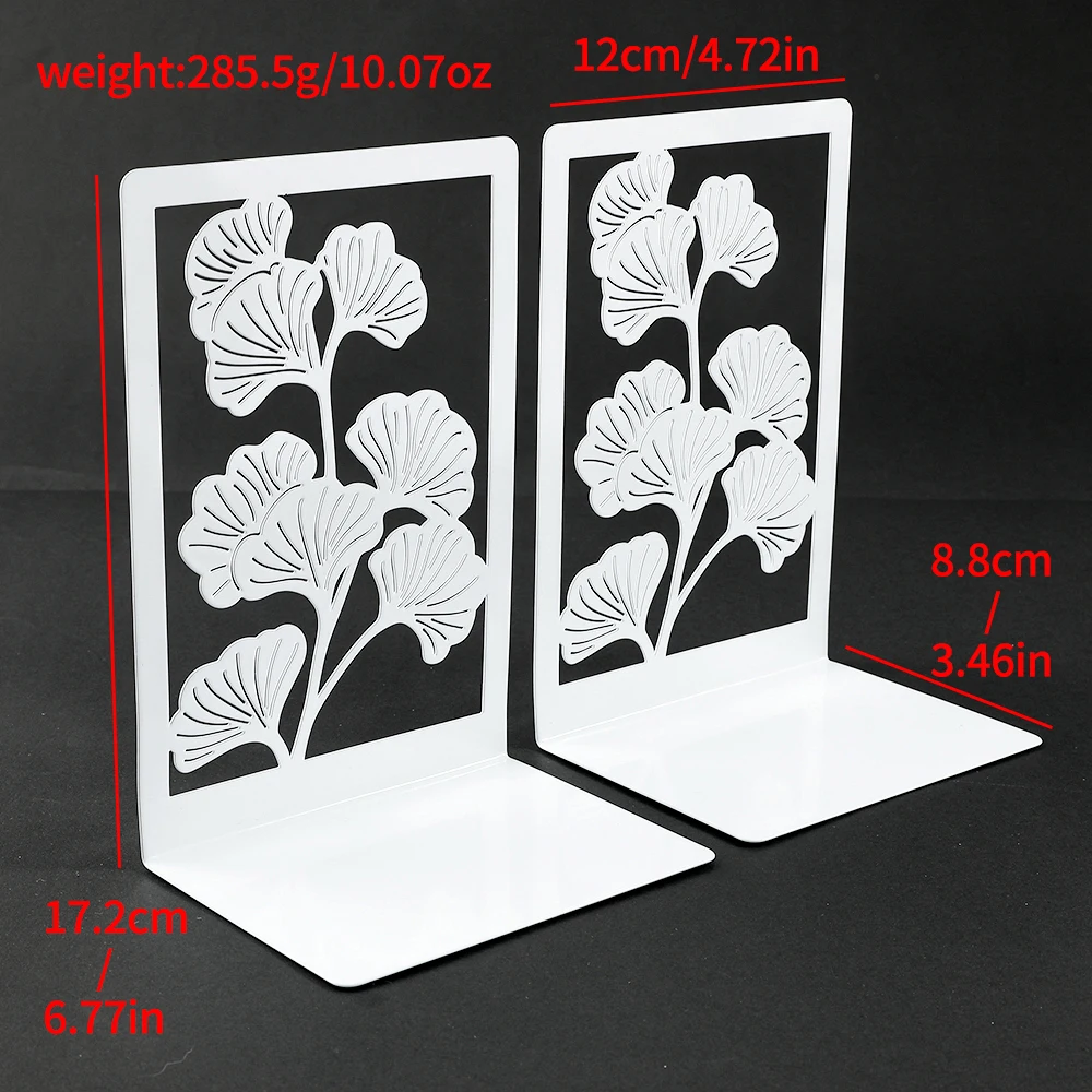 Imagem -06 - Folha de Ginkgo Oco Bookends Metal Star Bookends Suporte de Livros Apoios de Livros Porta Documentos Decoração de Escritório Presentes