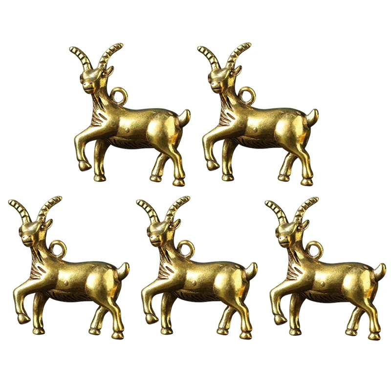1/2/3/4/5Pcs Zodiac Goat Lucky Pendant Keychain Copper Feng Shui Wealth Sheep Keychain Ornaments Desktop Decor Car Decoration
