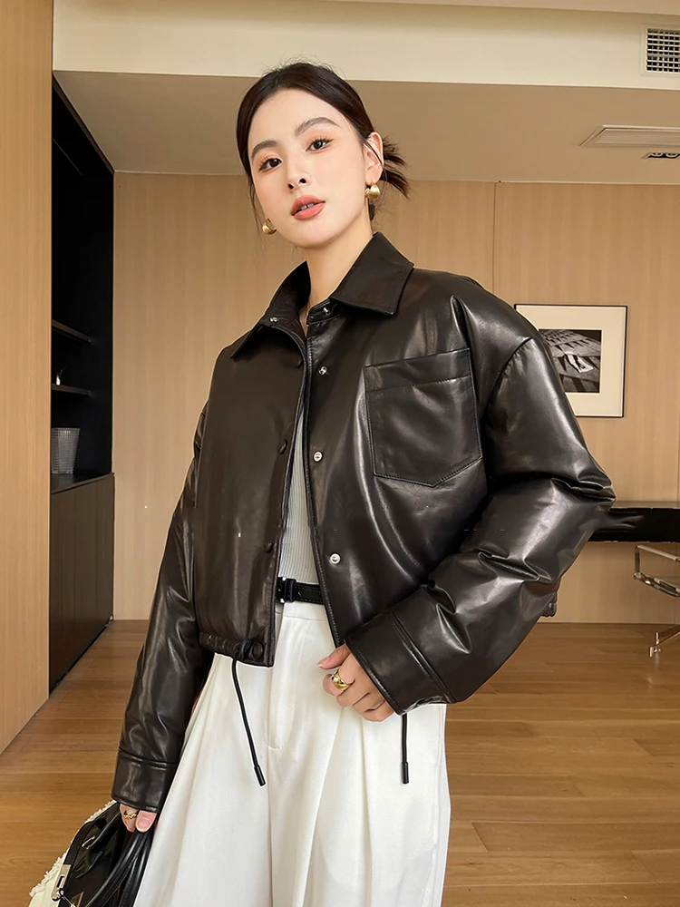 الخريف بولي سترات سترات من الجلد للنساء مع جيب معطف الإناث فضفاضة الإناث Harajuku الشارع الشهير سيدة طويلة الأكمام القطن ملابس خارجية