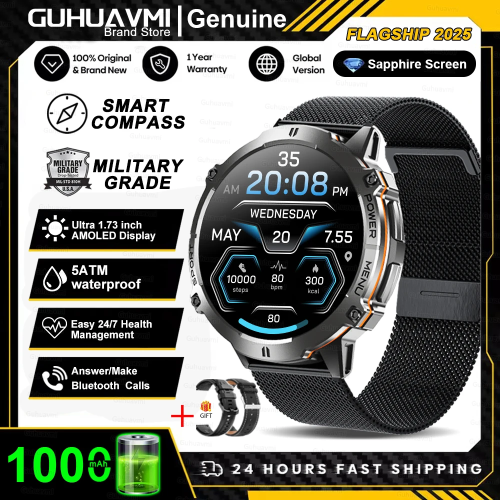 T-Rex 3 Militaire kwaliteit 1000 mAh batterij Smart Watch 10ATM Waterdicht GPS Kompas Hoogtemeter Oproep AMOLED Mannen Zwemmen Sport Smartwatch