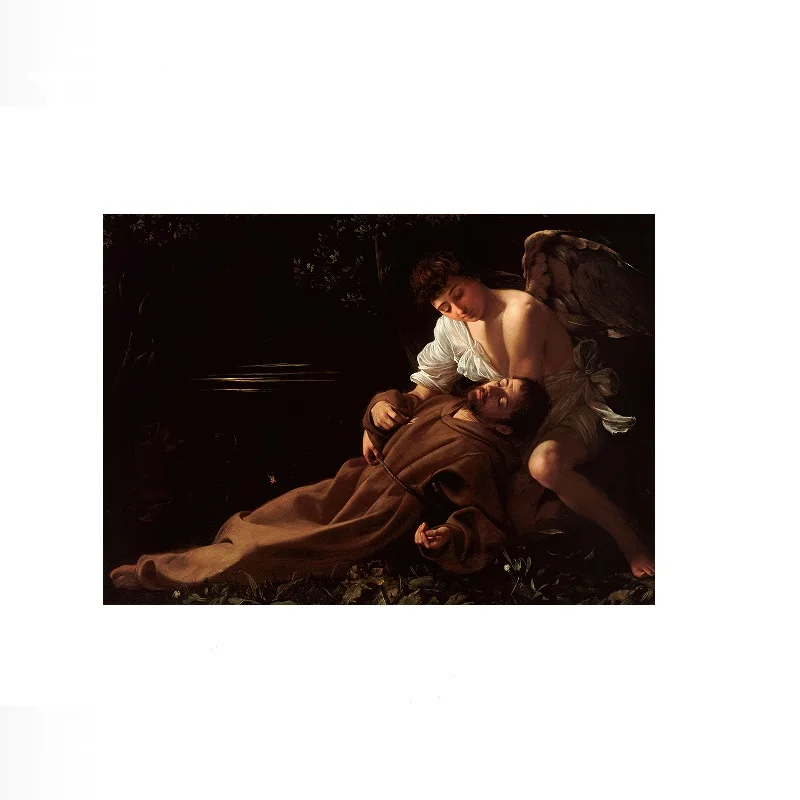 Saint Francis of Assisi in Ecstasy (c.1595) by Caravaggio, Art Print Canvas Poster, Living Room Decor, Home Wall Picture