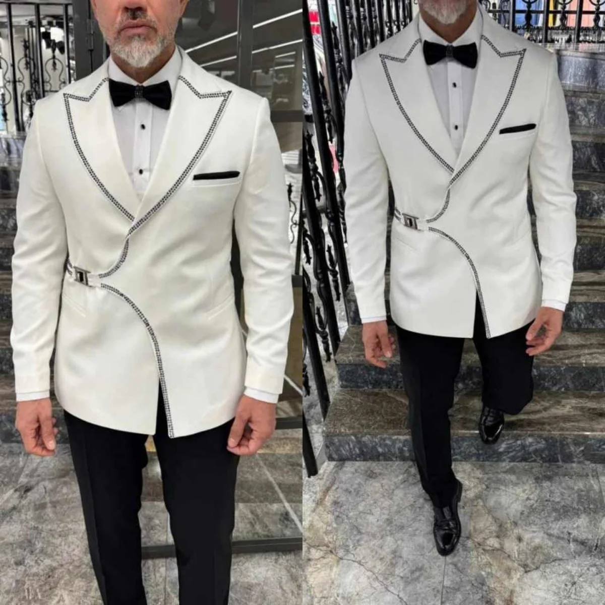 

Classic Design Men Suits 2 Piece Slim Blazer Pant Beading Formal Occasions Wedding Prom Party Customized Ropa Hombre