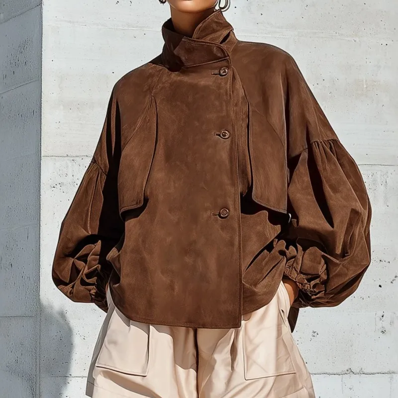 2026 Neuer Damen-Herbst- und Wintermantel mit Stehkragen, einfarbig, modisch, retro, bequem, hochwertig, im Ethno-Stil