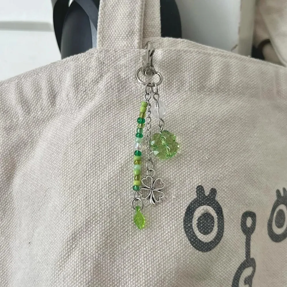 Handmade Beaded Phone Chain Lucky Four Leaf Clovers Phone Chain Colorful Keyring CCD Pendant Cellphone Accessory Ornament image 5