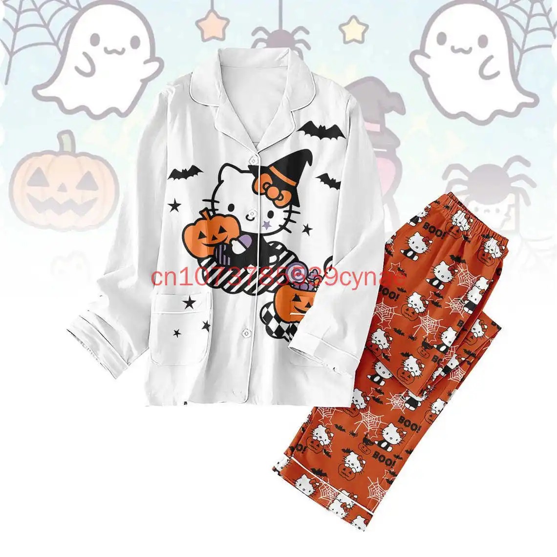 

Пижамный комплект Hello Kitty на Хэллоуин, новинка 2026, женские пижамы Kitty Cat с 3D принтом