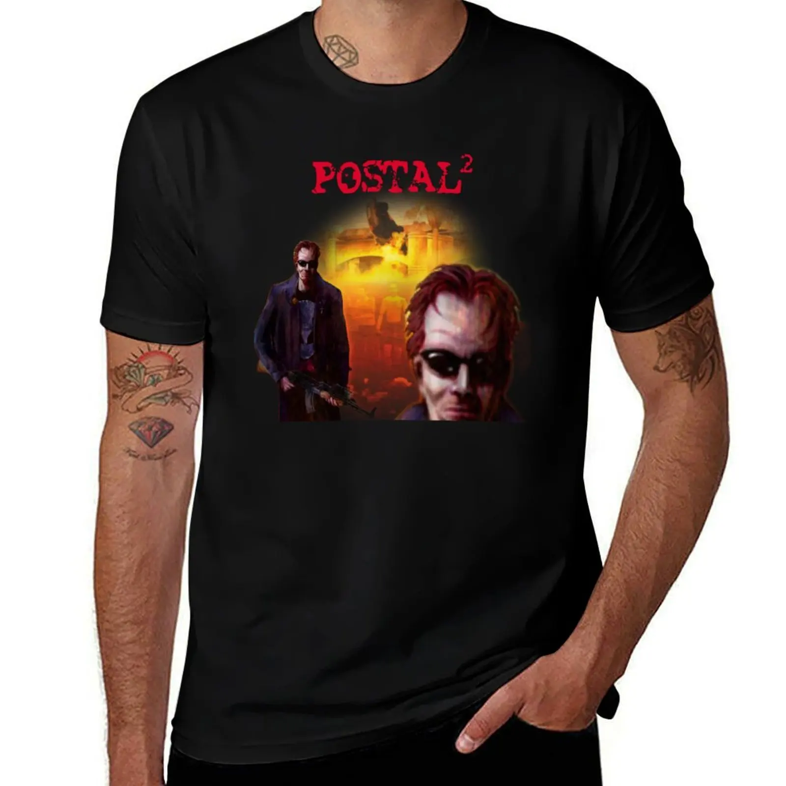 

Postal 2 Dude Cover Art T-Shirt gifts for boyfriend funny shirt cotton valentines clothes cotton graphic tees shirts men