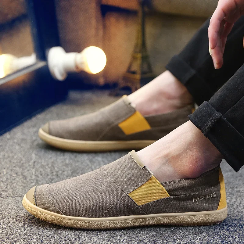 Fashion Canvas Shoes Men Lazy Youth Slip-on Walking Sneakers Mens Luxury Brand Casual Shoes Big Size 36 Canvas Driving Loafers