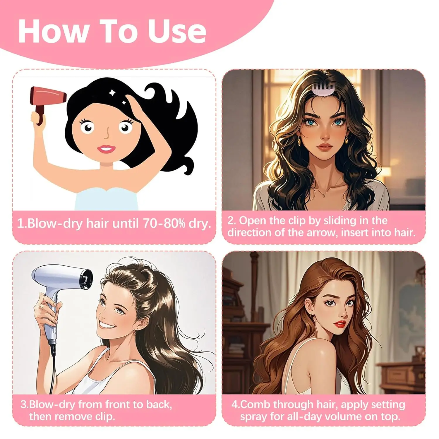 2PCS Hair Volume Clip สําหรับ Fluffy Bangs,ง่ายมงกุฎ Volume หวีสําหรับผู้หญิง,volumizing คลิปผม Instant No-Trace รากผม