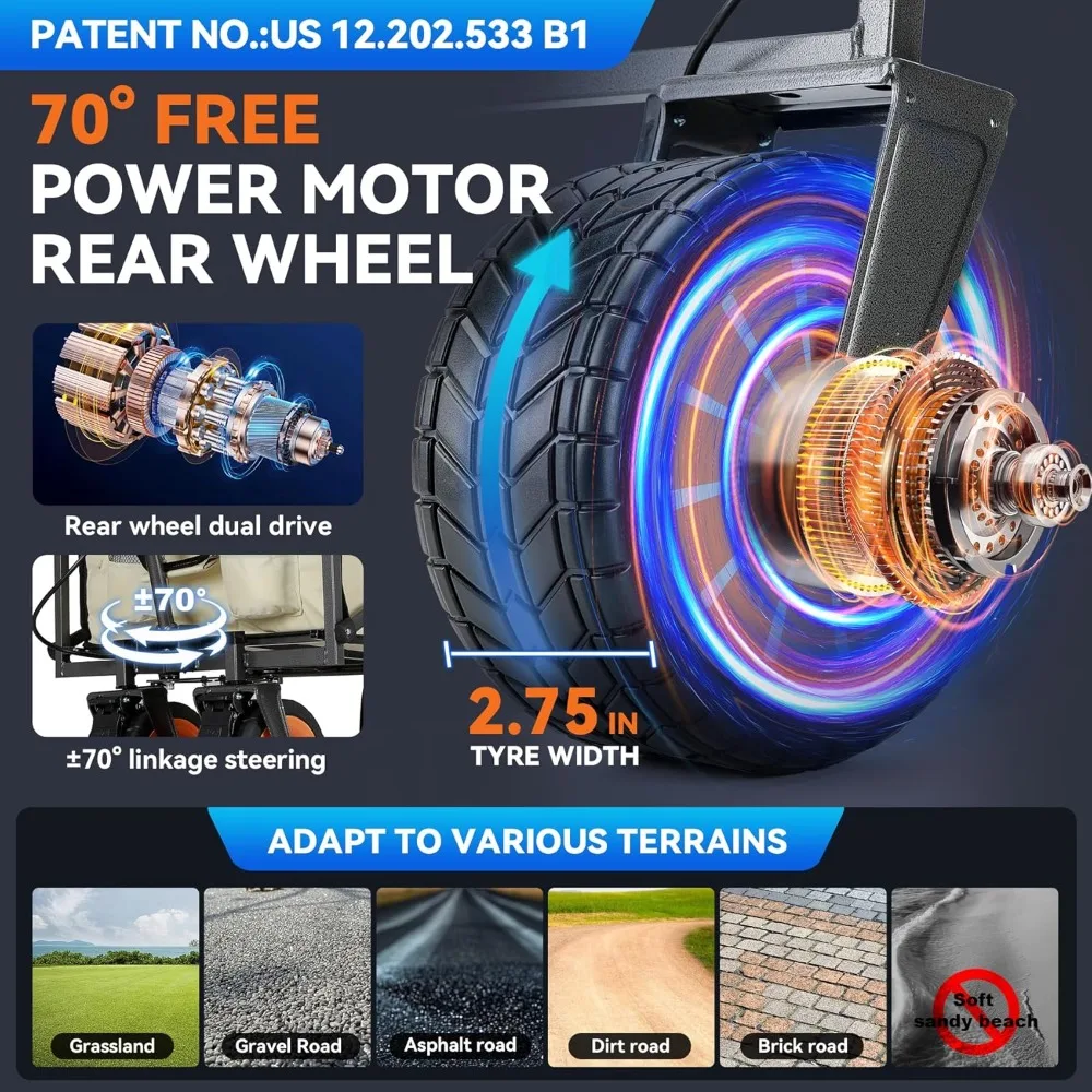 عربة عربة حديقة قابلة للطي مع عجلة، عربات عربات أدوات معدنية قابلة للطي، طاقة 100 وات وسعة 300 رطل، منفذ.
