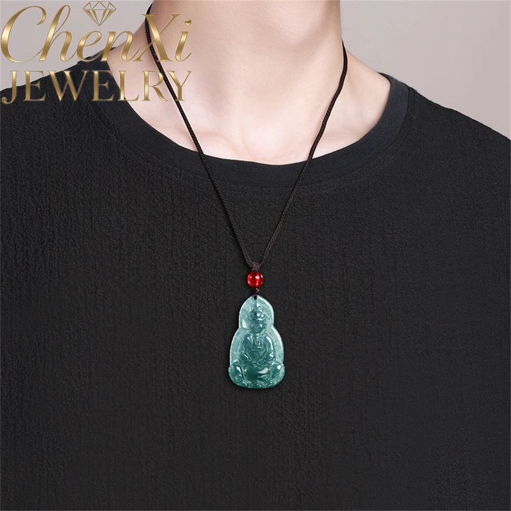 

High-End Natural A-Grade Ice-Grade Jadeite Blue Water Guanyin Bodhisattva Pendant Fine Jewelry Amulet Gift Exquisite Luxury