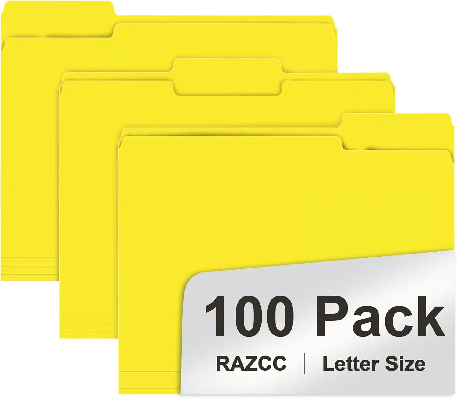

100-Pack Letter Size File Folders, 1/3 Cut Tabs in Yellow for Easy Organizing and Storage
