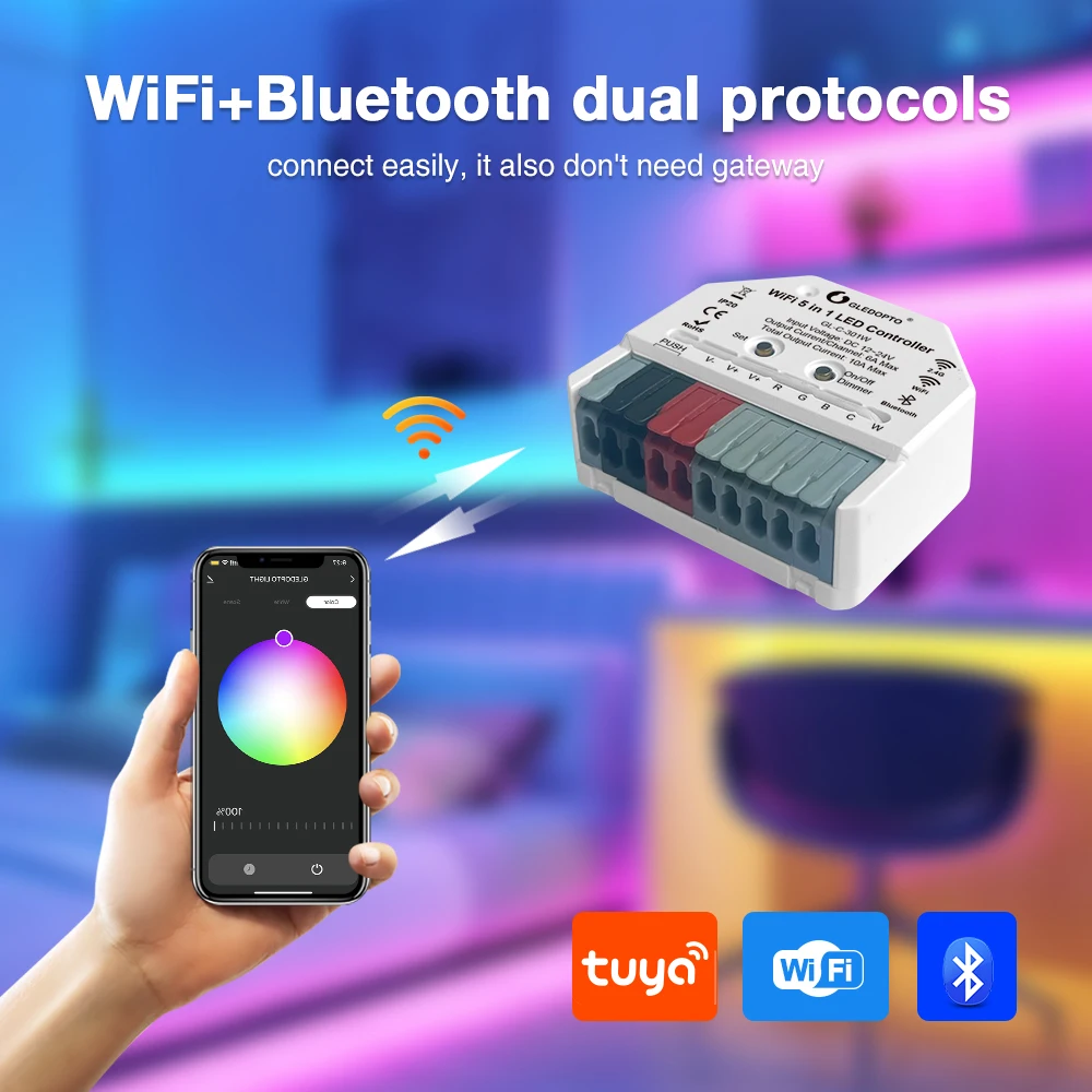 GLEDOPTO WiFi Bluetooth 5 in 1 LED Strip Controller Ultra Mini RGBCCT RGBW RGB CCT WWCW Dimmer Tuya Smart Life App Voice Control