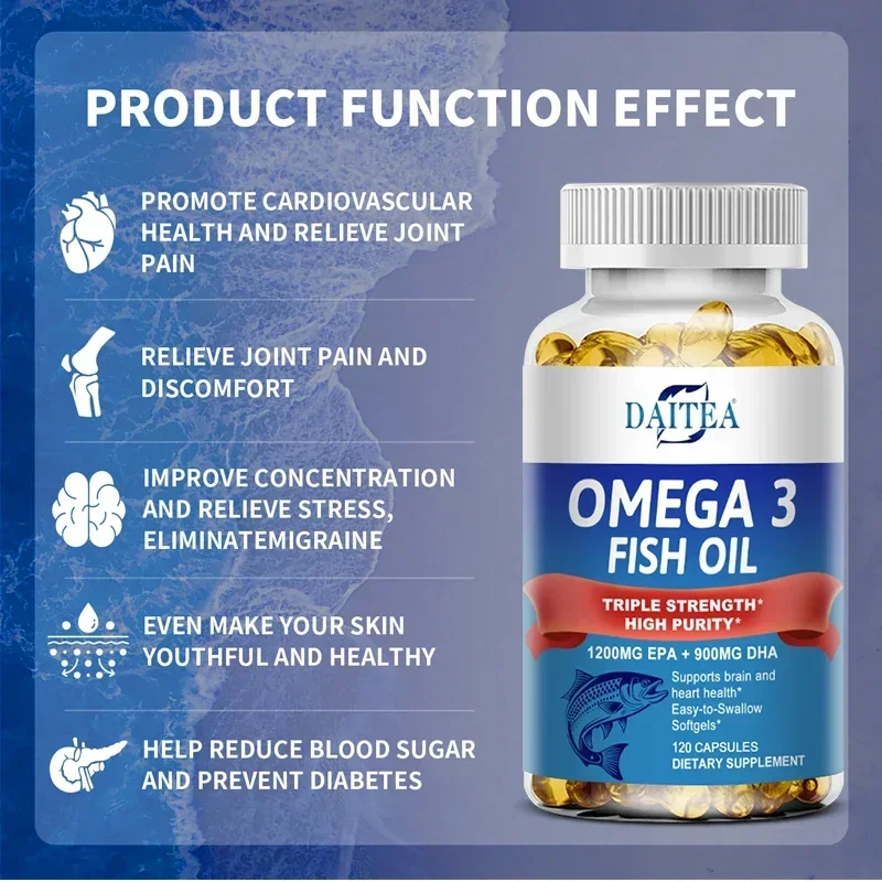 Omega 3 Fish Oil Capsules - Helps with Brain and Nervous System Health, Heart and Skin, Joints, Antioxidant & Anti-inflammatory