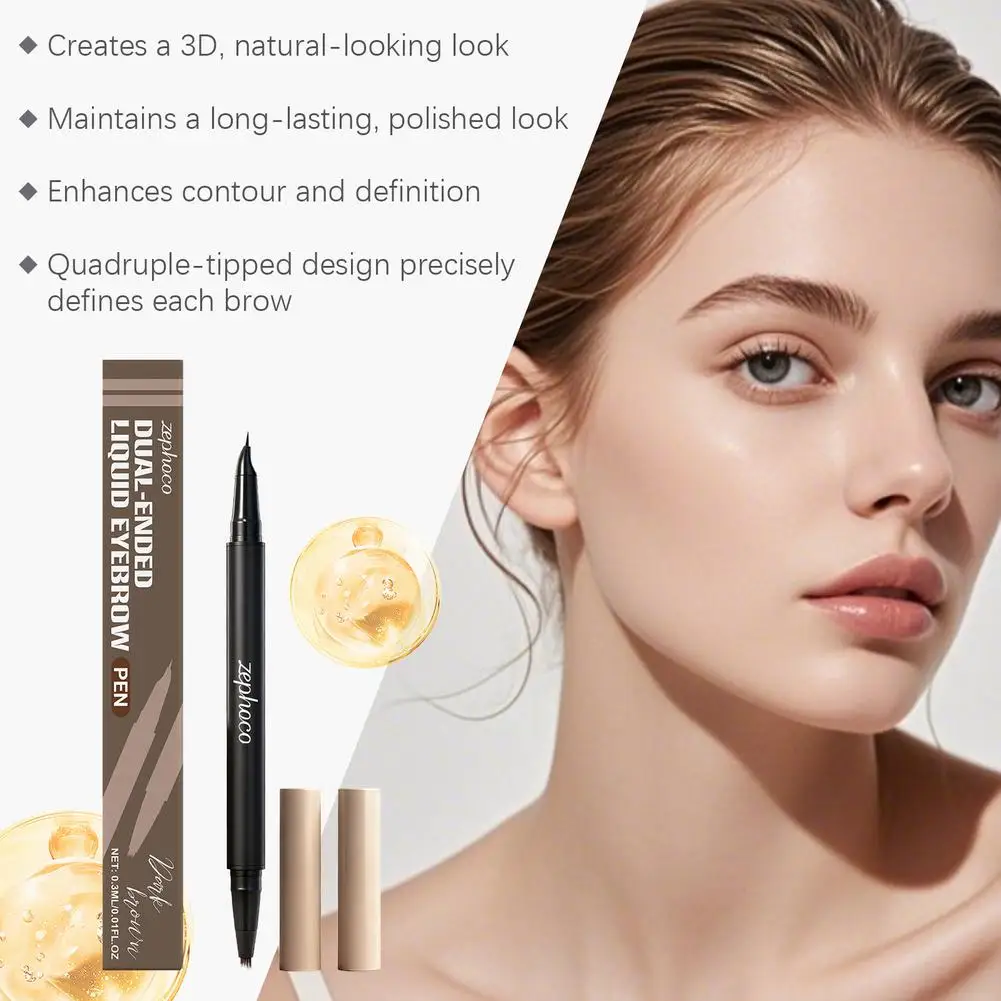 Crayon à sourcils liquide 2 en 1, avec pointe incurvée et stylo Microblading 4D, imperméable et durable, pour femmes, Y9F1