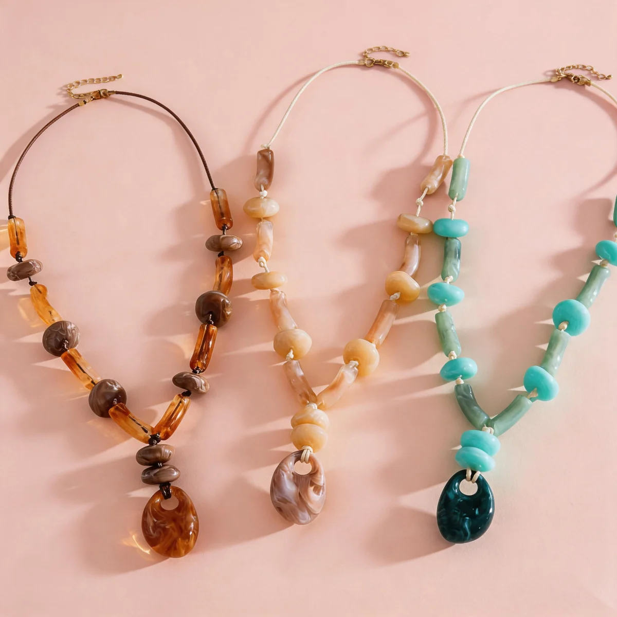 Vintage Acrylic Irregular Marble Beaded Pendant Necklace Bohemian Resin Chunky Statement Choker Daily Jewelry Gift