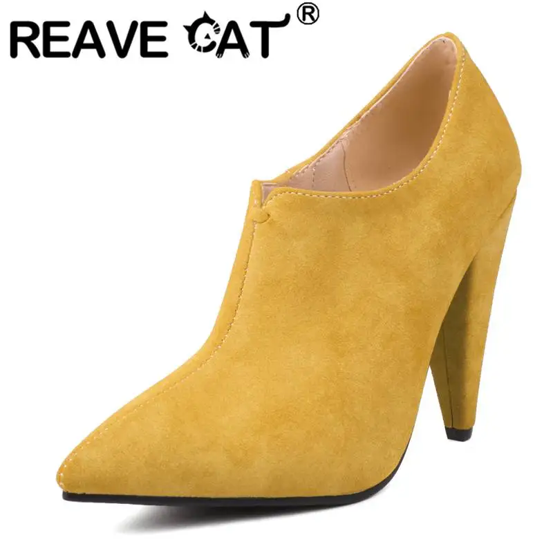 

Женские туфли-лодочки с острым носком REAVE CAT, лаконичные туфли из флока на ультравысоком каблуке 11 см без застежек, женские туфли-лодочки диаметром 41 42 43