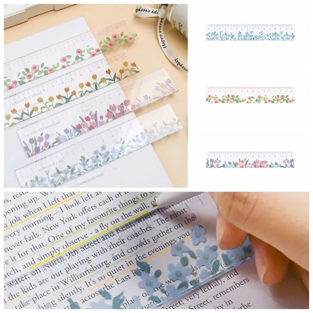 Creative Multifunction 15cm Straight Ruler Transparent Double-duty DIY Drawing Tools Acrylic Tulip Flower Bookmark Stationery