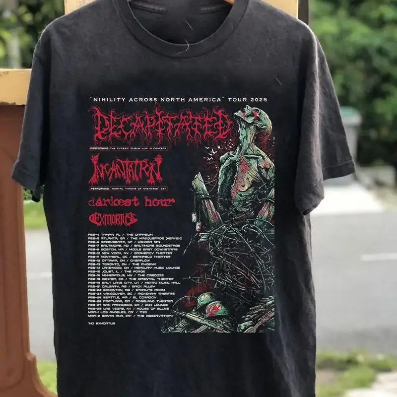 Decapitated Incantation Darkest Hour Exmortus Tour 2025 T Shirt Full Size S 5Xl