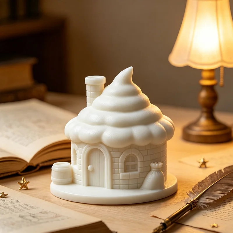 Whimsical 3D Printed Fantasy Elf Cottage Statue Cute Cloud Roof Fairy House Figurine Miniature Micro Landscape Ornament