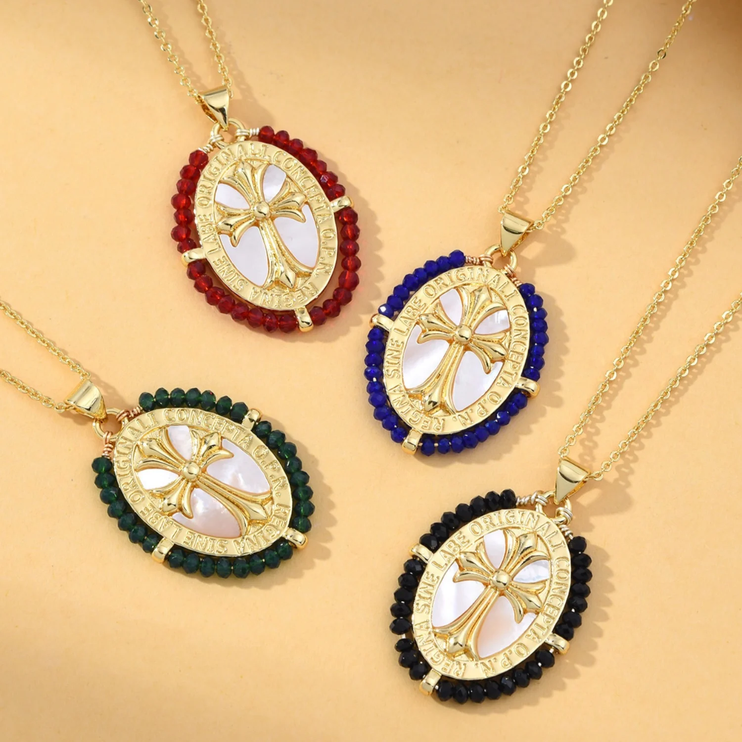 5 Pieces European and American Colorful Beads Cross Pendant Accessories DIY Pearl Necklace Jewelry Making Materials Wholesale