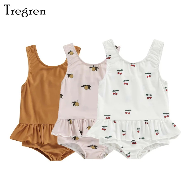 Tregren 6M-3Y Toddler Infant Baby Girl Swimwear Cute Lemon Cherry Sun Print Swimsuit Summer Beach Pool Hot Spring Bathing Suit