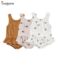 Tregren-Bañador con estampado de Sol para niña, traje de baño infantil de 6 meses a 3 años, bonito Estampado de cereza Limón, piscina, playa, Verano