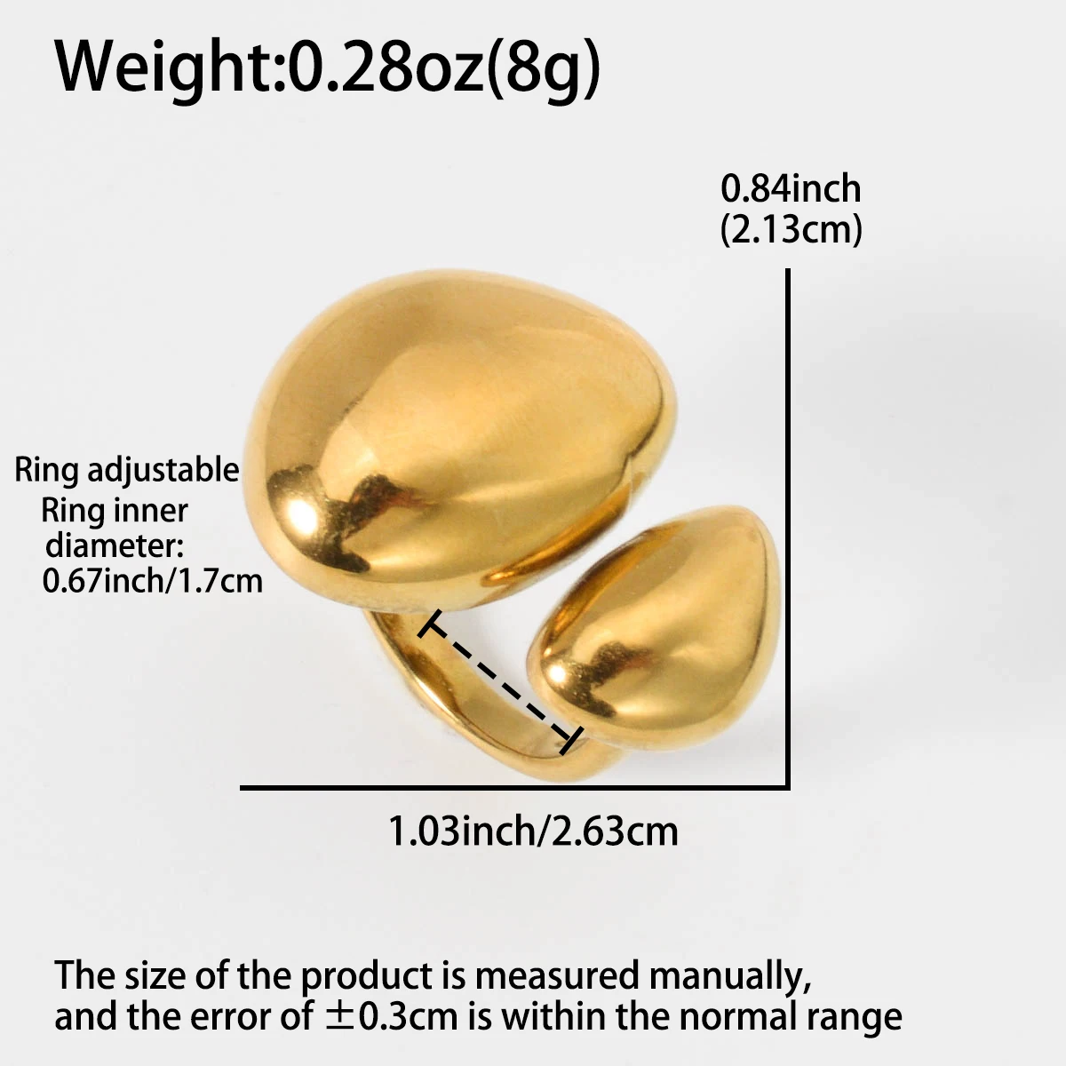 خاتم بيان من الفولاذ المقاوم للصدأ مطلي بالذهب على شكل قطرة الماء مجوهرات فنية حديثة للنساء والرجال هدية خاتم مصمم بسيط #6