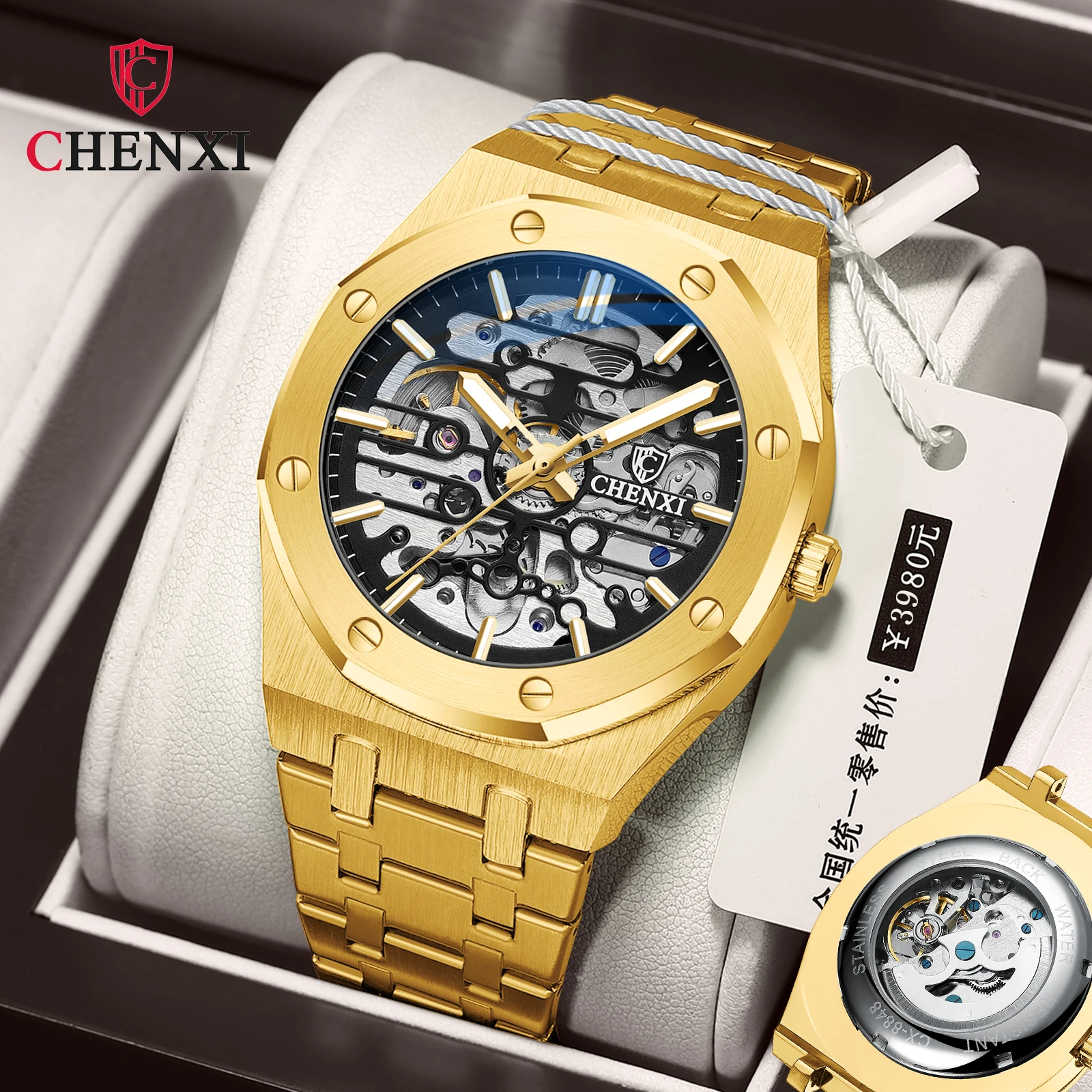 Fashion Chenxi 8848 Top Brand Full Stainless Steel Mechanical Sport Design Bezel Men Montre Homme Automatic Skeleton Wrist Watch