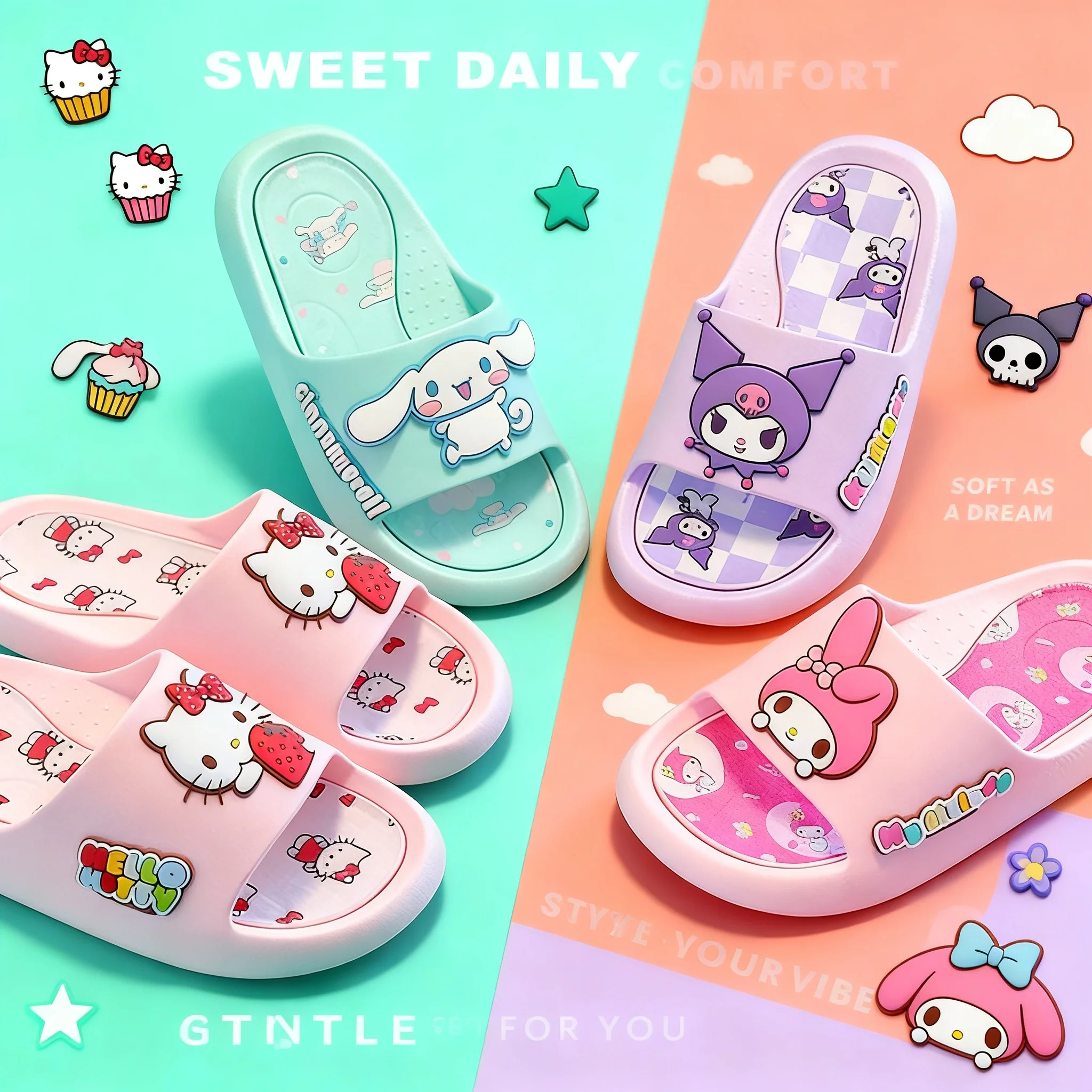 

Kuromi Slippers Hello Kitty Cinnamoroll Cartoon Summer Sandals Anti Slip Bathroom PVC Slippers Cute Stylish Gifts for Girls